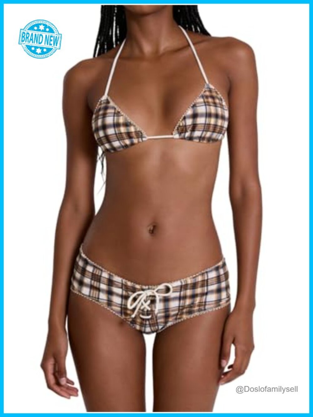 Women 2 Piece Bikini Shorts Set Halter Triangle Top Boyshort Swimwear